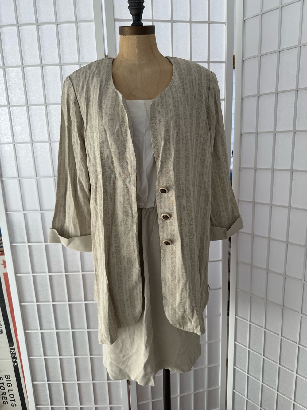 Hampton Dress Co. Petites 2-Piece Jacket & Dress Set Size 14 NWT Beige Ivory